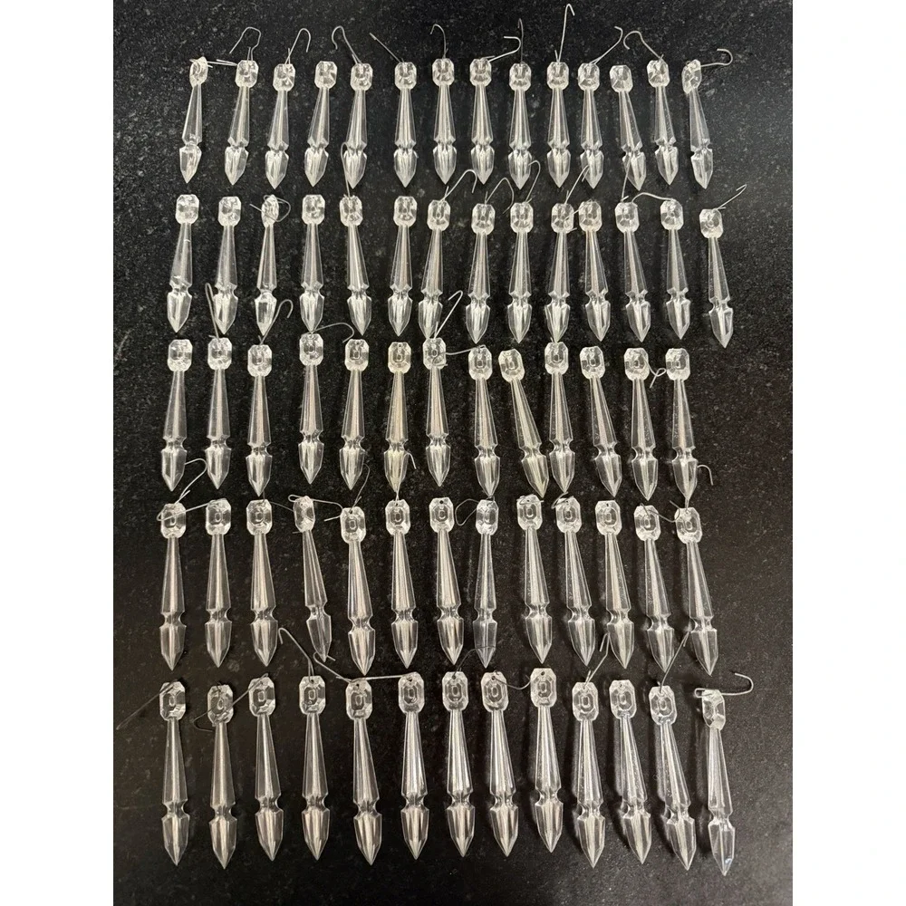 67 Vtg Hong Kong Clear Plastic‎ Icicle Prism Christmas Ornaments 3.5